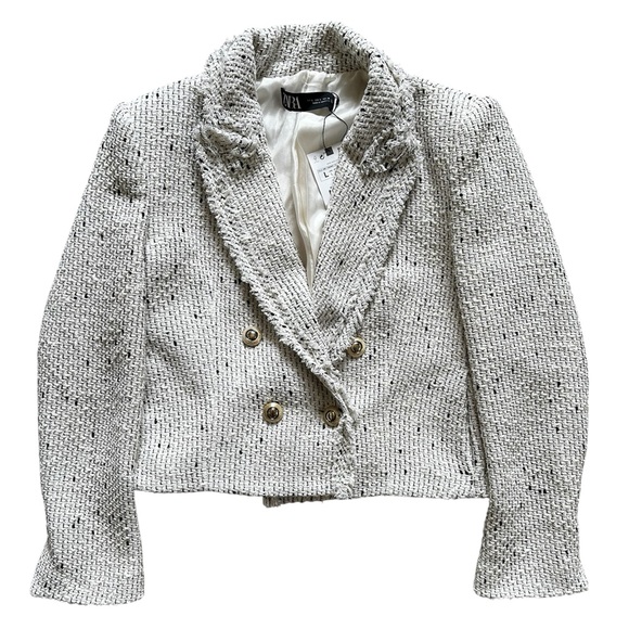 NWT Zara Textured Double-Breasted Blazer - Picture 7 of 12
